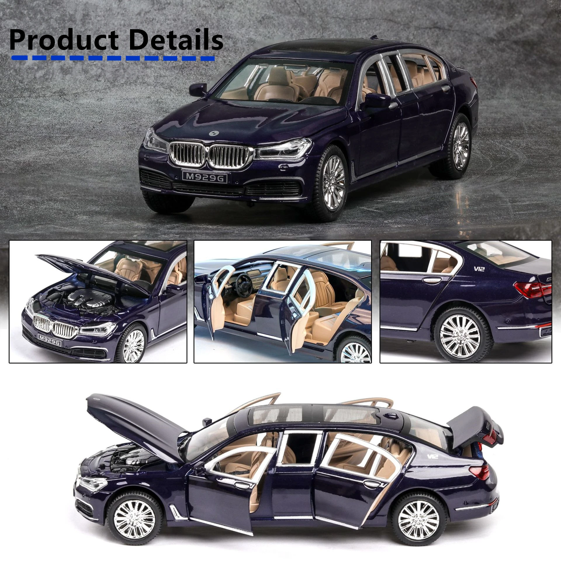 

1:24 BMW 760LI simulation alloy toy car model with sound and light collection gift pull-back vehicle