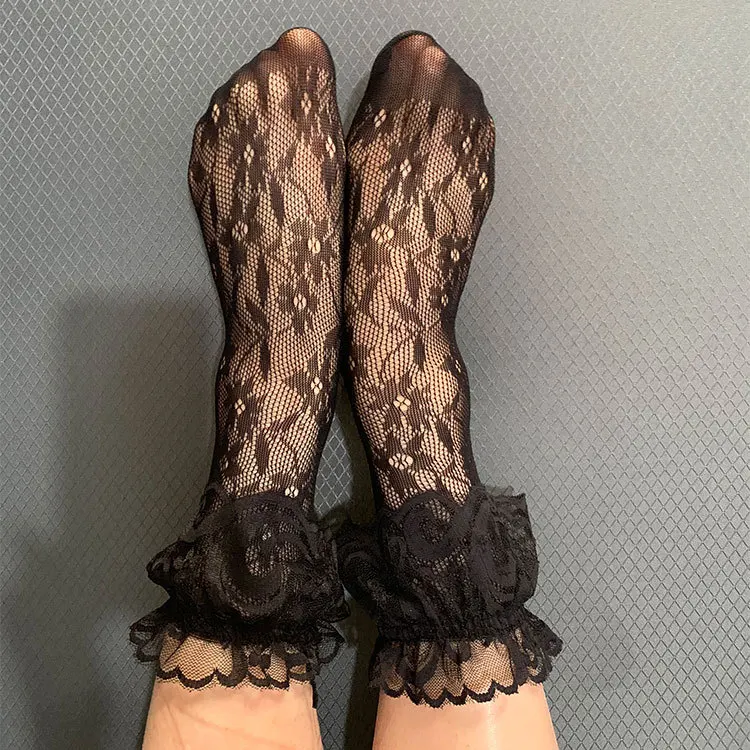 Высокие прозрачные носки KASURE с цветочным узором женские сексуальные сетчатые
