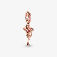 2021 hot 925 sterling silver beads sparkling pink rose flower dangle charms fit original pandora bracelets women diy jewelry