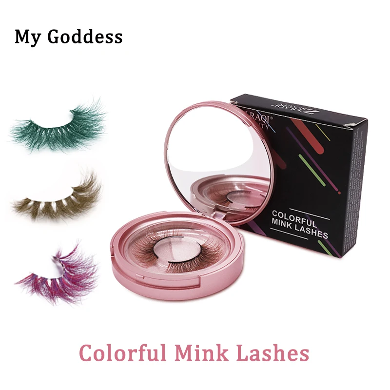 

colorful false eyelashes Full Strip with mirror package color lashes real 3d mink lashes for Party-Bar cosplay color eyelashes