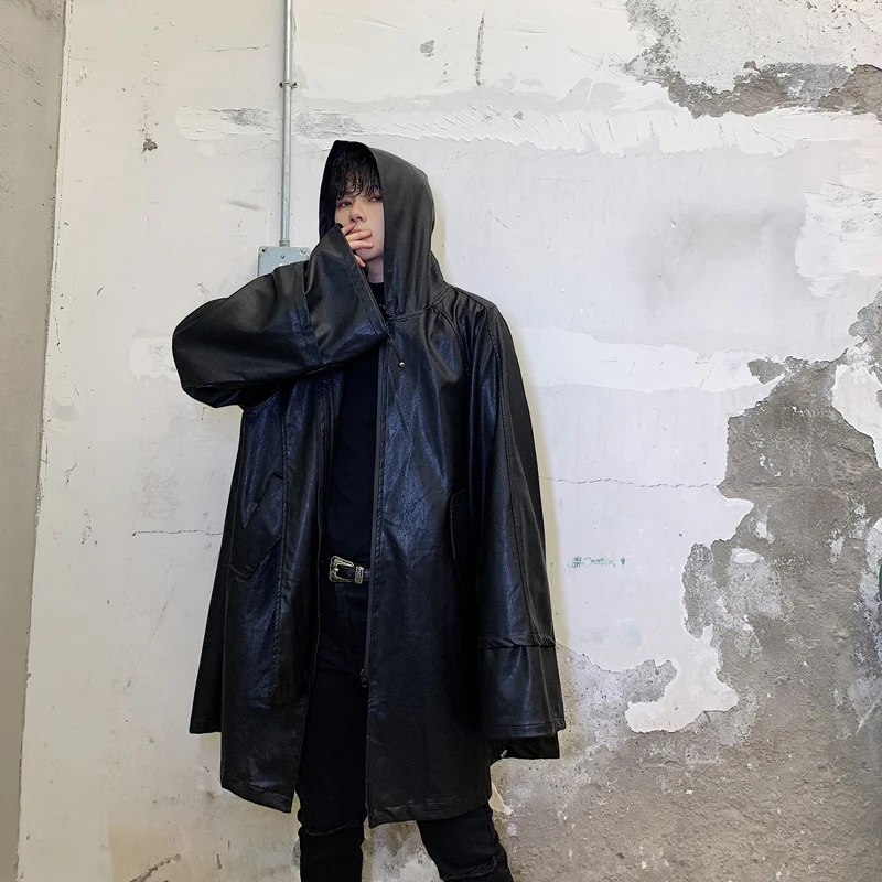 Куртка мужская кожаная с капюшоном модная ветровка в стиле хип хоп Готическая