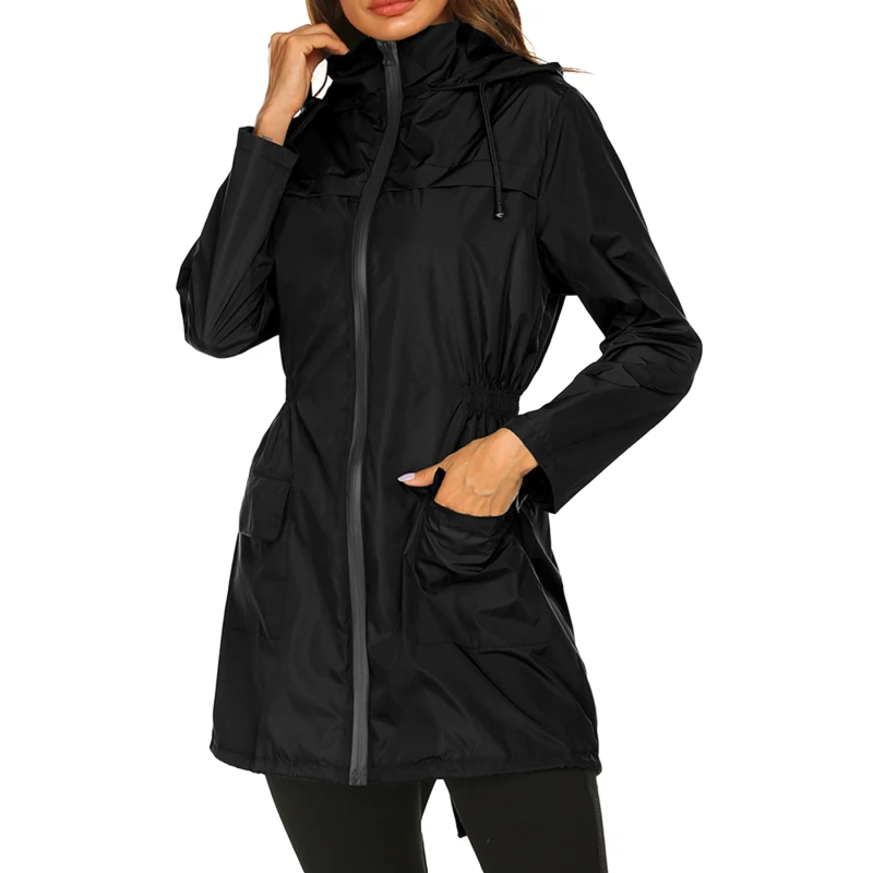

Женский легкий дождевик для женщин, водонепроницаемая куртка с капюшоном, уличная походная куртка, длинные дождевики, новинка 2021