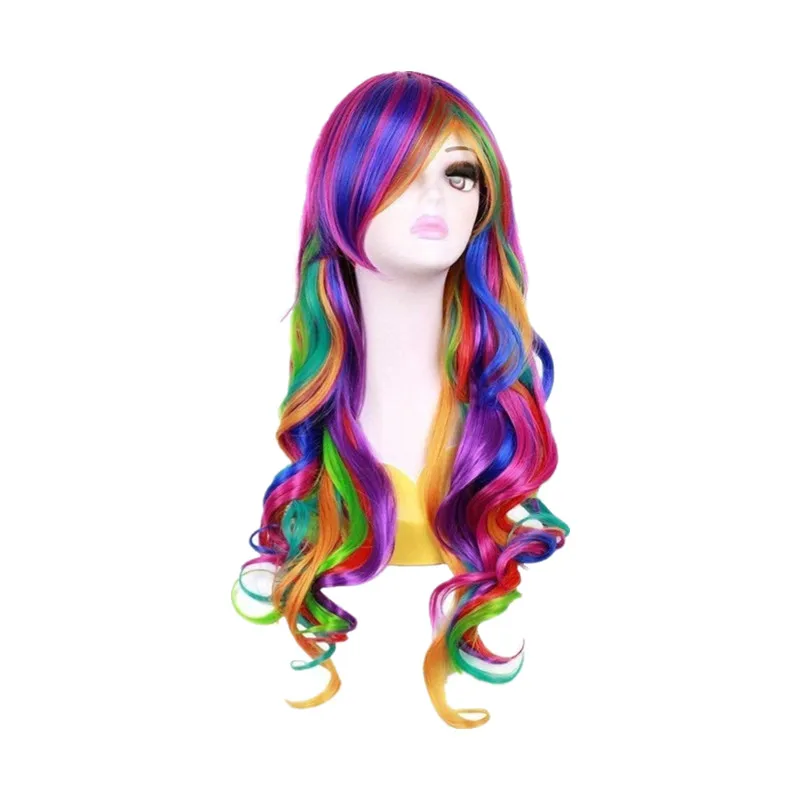 Мульти Цвет женские парики для Хэллоуина вечерние клоун Одежда аниме Harajuku Стиль
