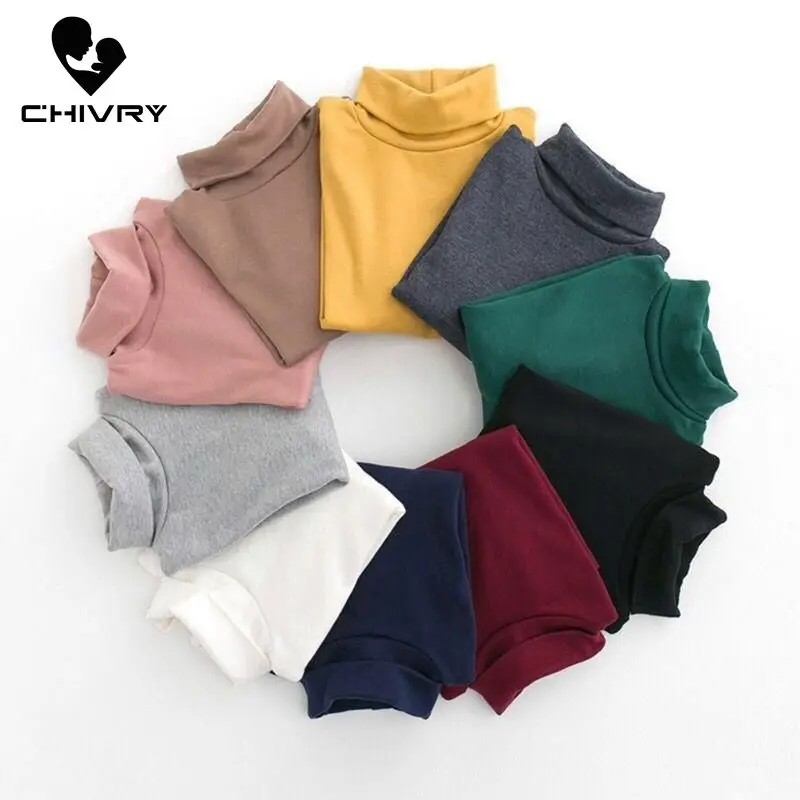 Camiseta lisa de moda para ni&ntilde;os y ni&ntilde;as, Tops de manga larga con cuello redondo, camisetas informales c&aacute;lidas, sudadera, oto&ntilde;o e invierno, 2021-0