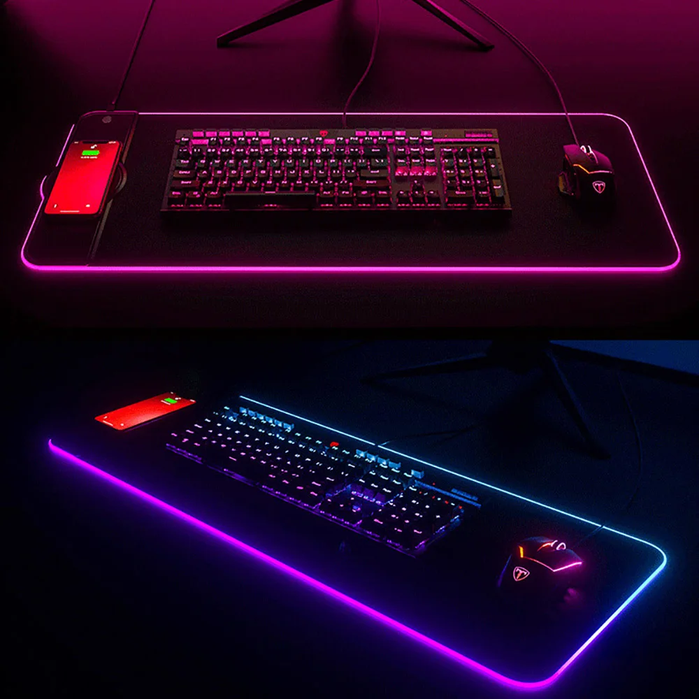 

LED Light RGB Desktop Keyboard Mouse Pad Mat With 15W/10W/7.5W/5W Wireless Charger For Qi Standard Cell Phone Luminous Mouse Pad
