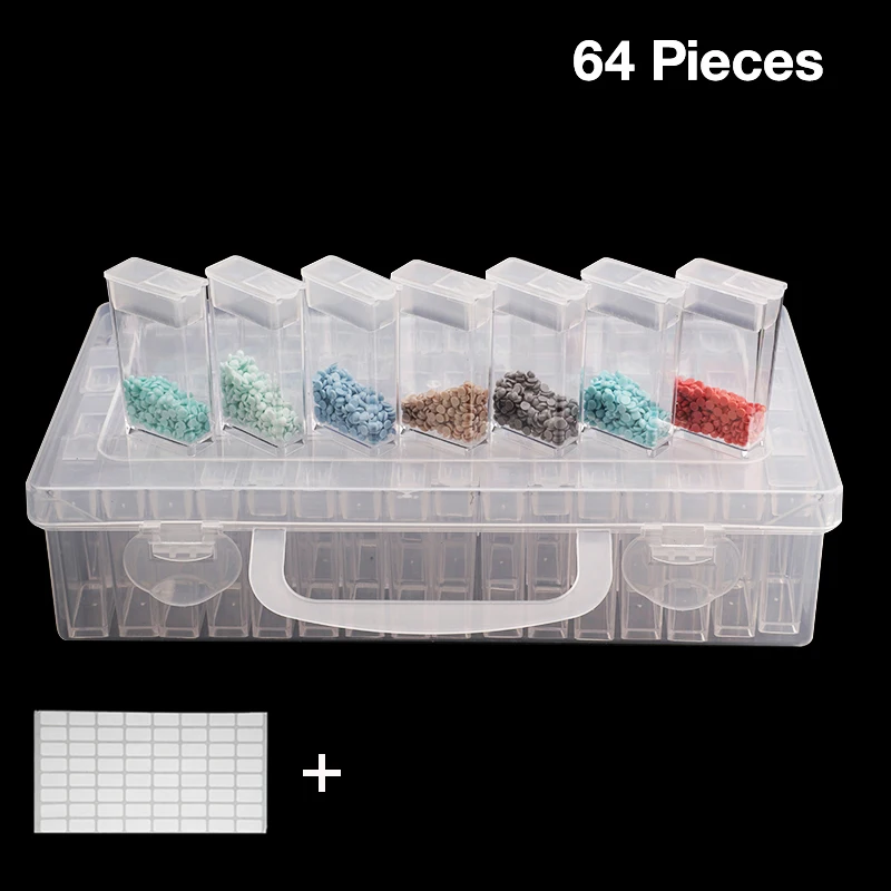 

Plastic Diamond Painting Accessories with Bottles Container Storage Box Diamant Painting Holder Daimond painting Box 64pcs