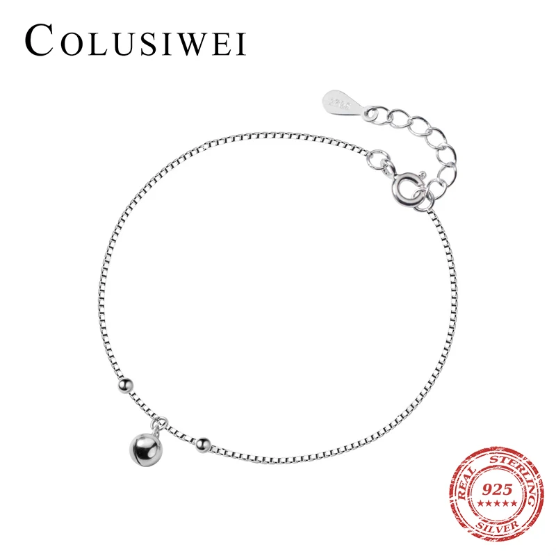 

COLUSIWEI Real 925 Sterling Silver Simple Bell With Small Bead Anklet For Womrn Cute Round Anklet Link Chain Fashion Jewelry