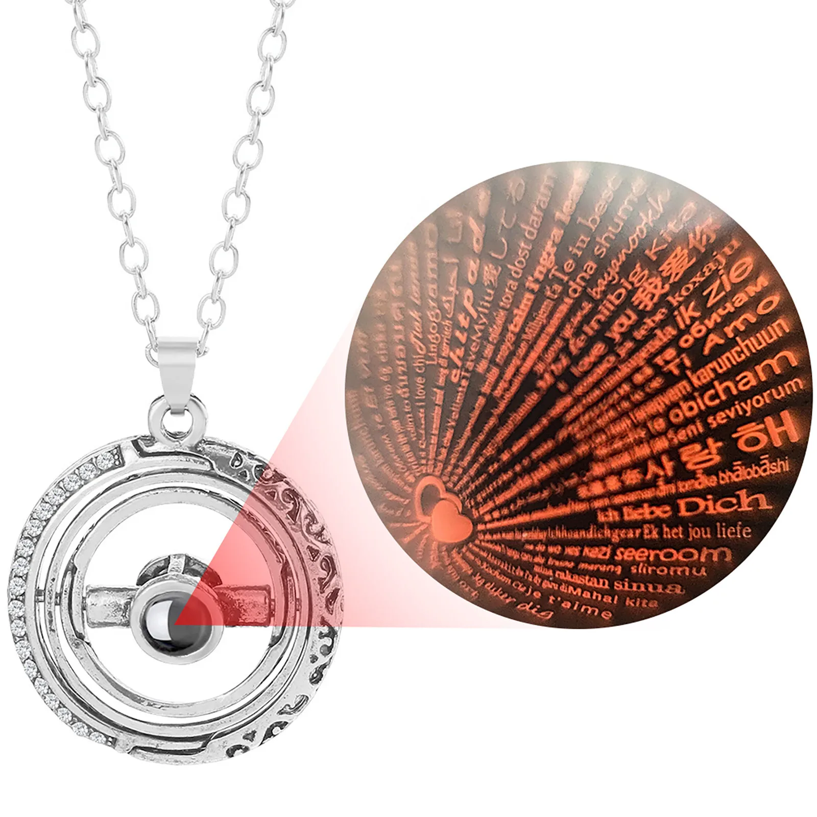 

Necklace Women Ladies Fashion Astronomical Ball Prediction 100 Languages I Love You Necklace Rotating Projection Pendants