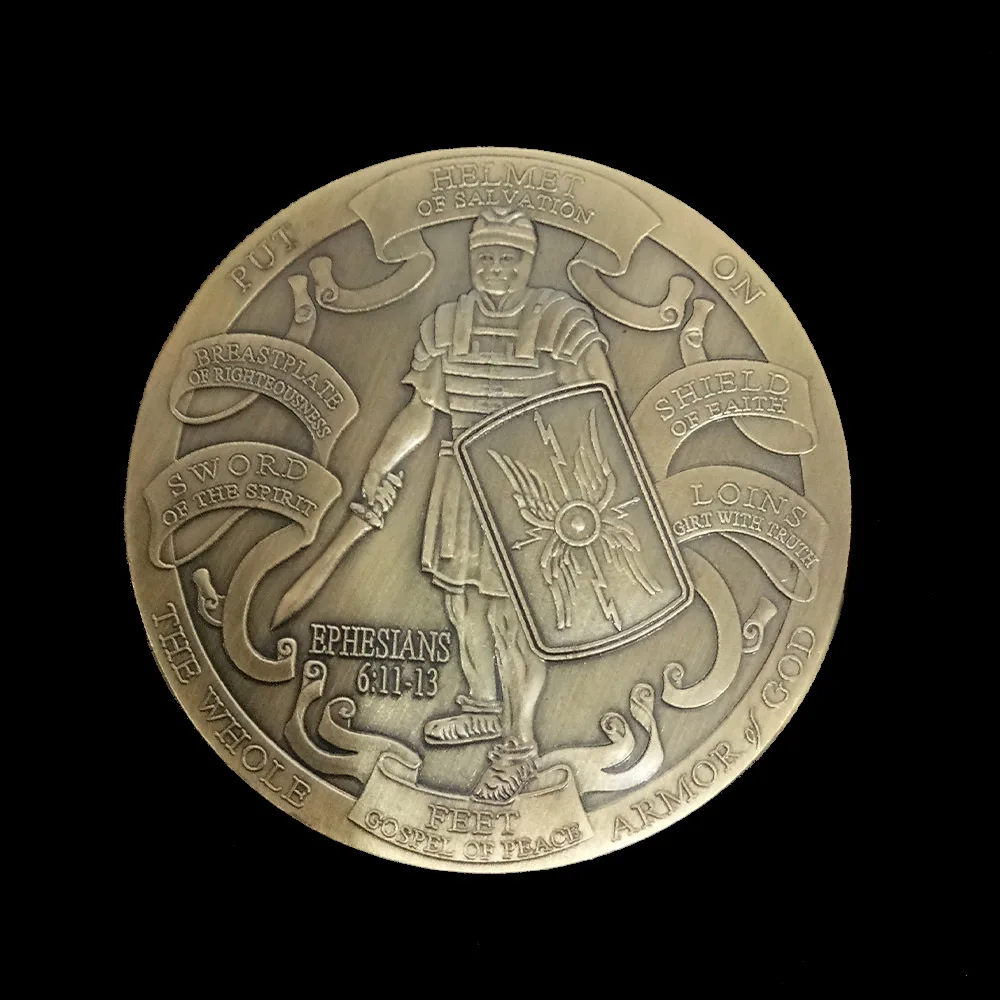 Сувенирная монета с бронзовым покрытием в виде брони Бога памятная изображением