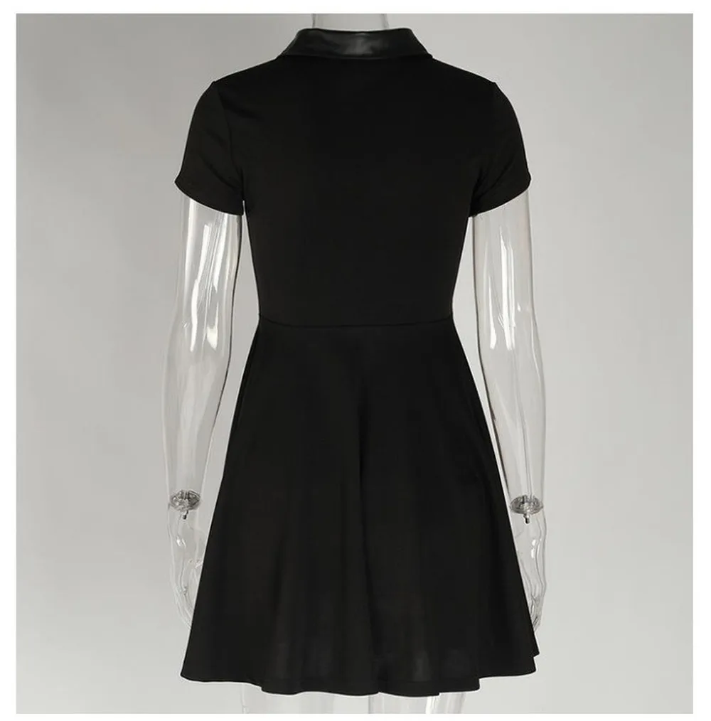 

2020 New Women Vintage Aesthetic Grunge Women Mini Evening Party Dress Gothic Punk Elegant Moon Zipper Black Solid Dresses