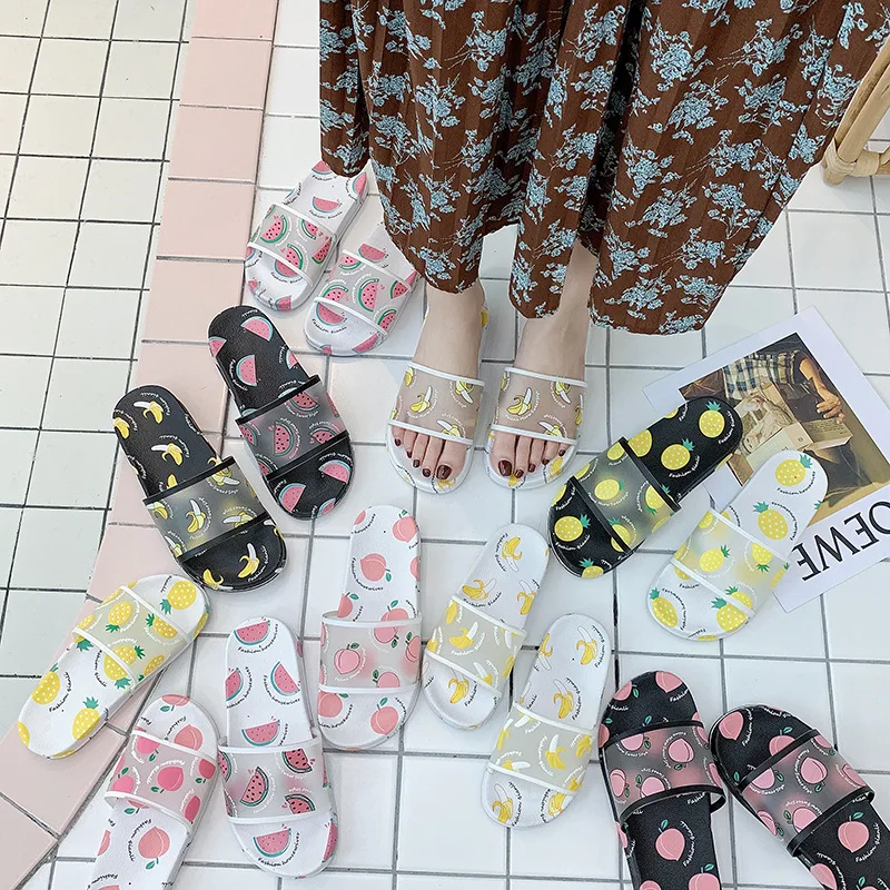 Модные женские тапочки с фруктовым принтом летние домашние Мультяшные сандалии