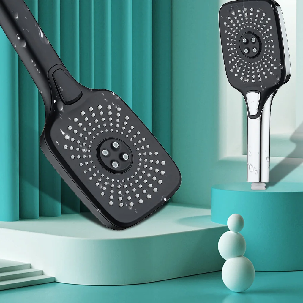 

Насадка для душа под давлением, аксессуары для ванной комнаты, 4 режима, водосберегающая насадка, регулируемый распылитель, квадратный, черн...