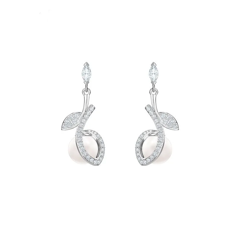 

SWA With Box 2020 NEW Fashion Jewelry Original Exquisite Simple Luxury Pearl Leaf Crystal Pendant Female Necklace Romantic Gift