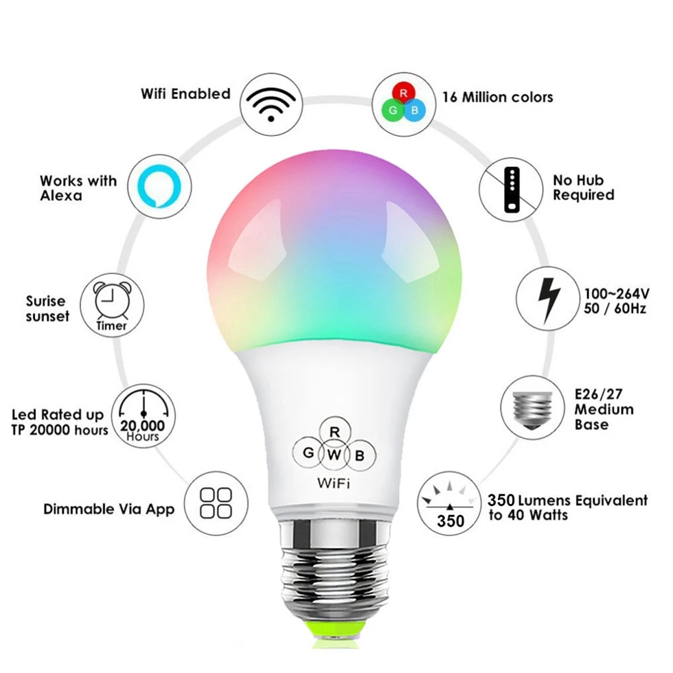 Dimmable E27 светодиодный смарт лампа с Wi Fi синхронизации лампы для домашнего