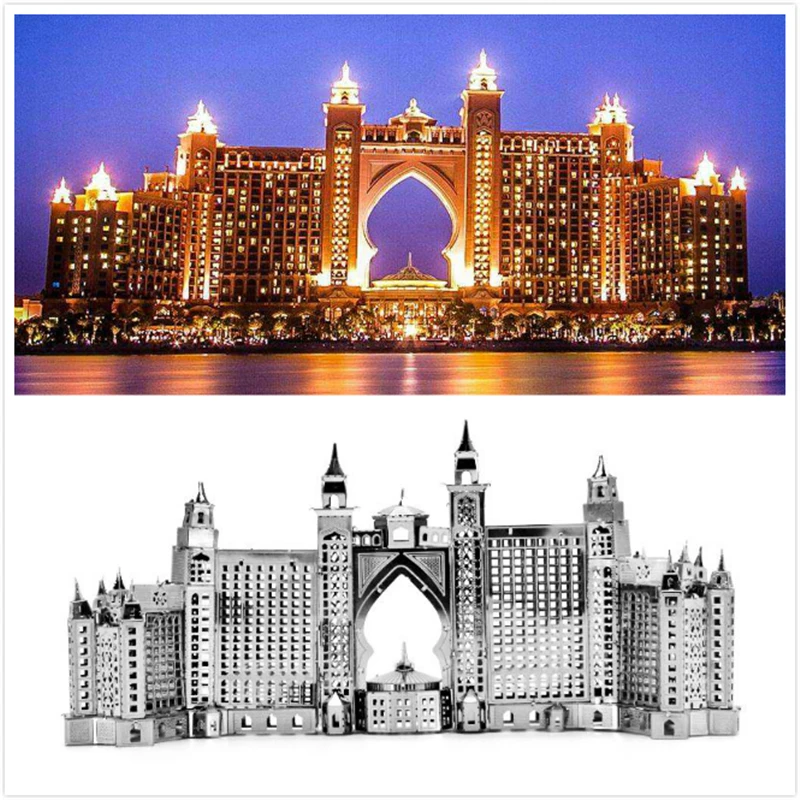 

3D металлические Пазлы Atlantis Hotel, строительные головоломки Дубай, ладонь, здания, лазерная вырезка, сборные головоломки, подарки для взрослых, ...