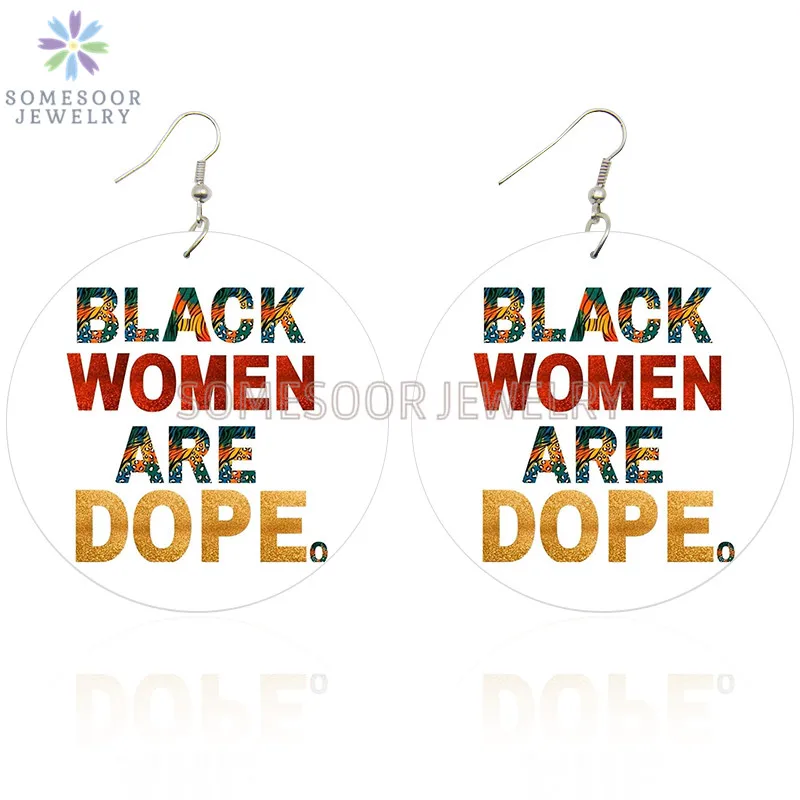 SOMESOOR с обеих сторон Печатный черных женщин Dope деревянные серьги в виде капель