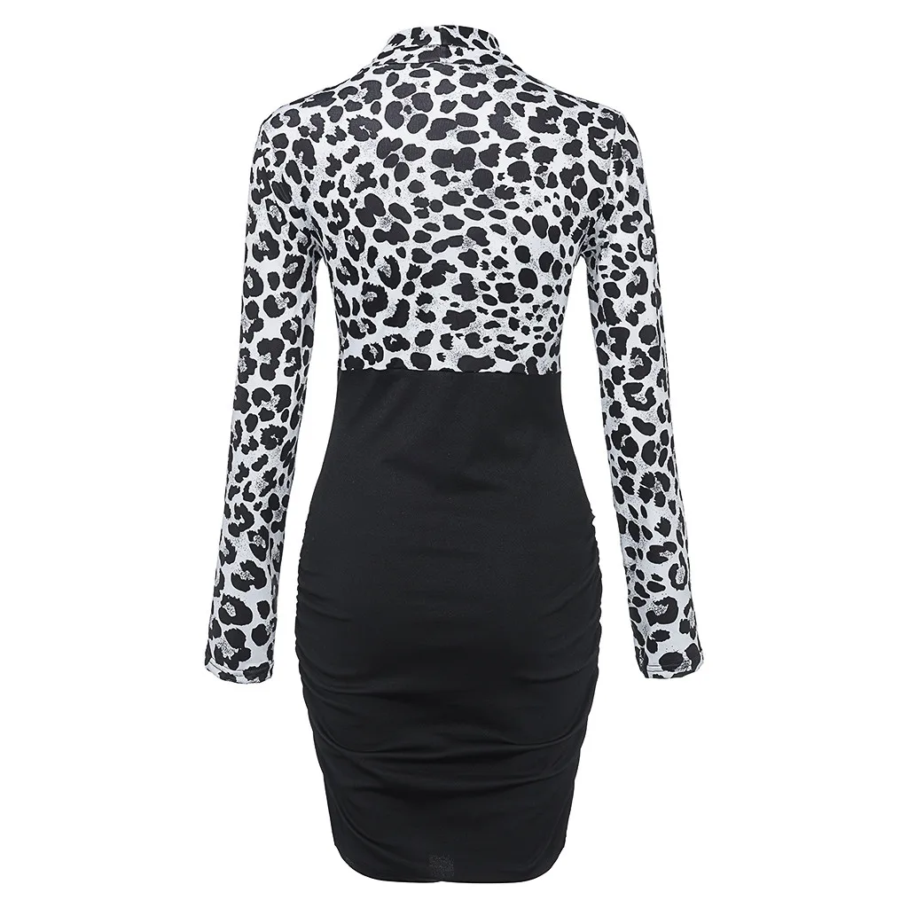 

Leopard Print Bodycon Dress Women Summer Cross V-neck Long Sleeve Casual Work Dresses Elegant Office Ladies Mini Dress Vestidos