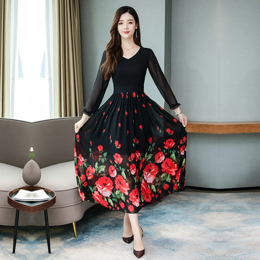 Винтажные пляжные Макси-платья с длинным рукавом Осень-зима 2020 3XL размера плюс