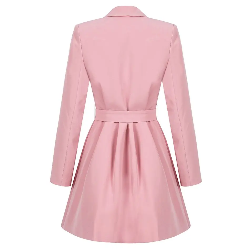 Женское платье с поясом и глубоким V образным вырезом розовое ТРАПЕЦИЕВИДНОЕ