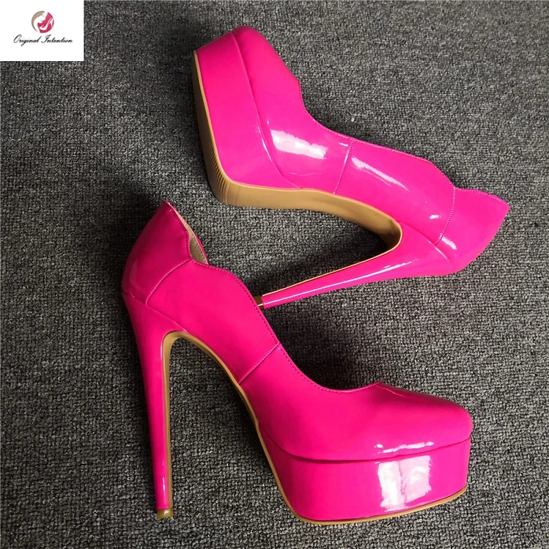 

Женские туфли-лодочки на высоком тонком каблуке, с круглым носком, розово-красного цвета