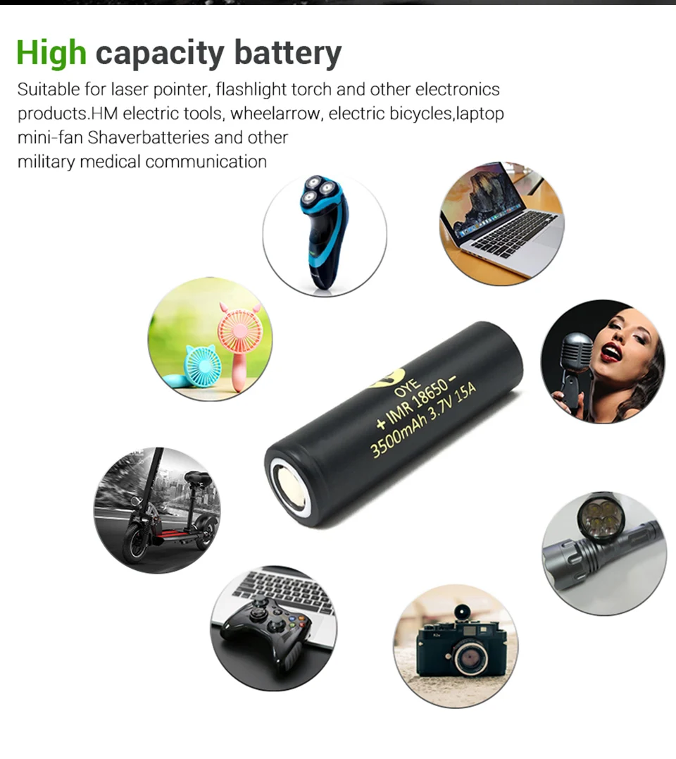Новинка 18650 литий-ионная аккумуляторная батарея 3500mAh 15A литиевая батарея с высоким дренажом для Flashinglight Vaping 3,7 V 18650 батарея