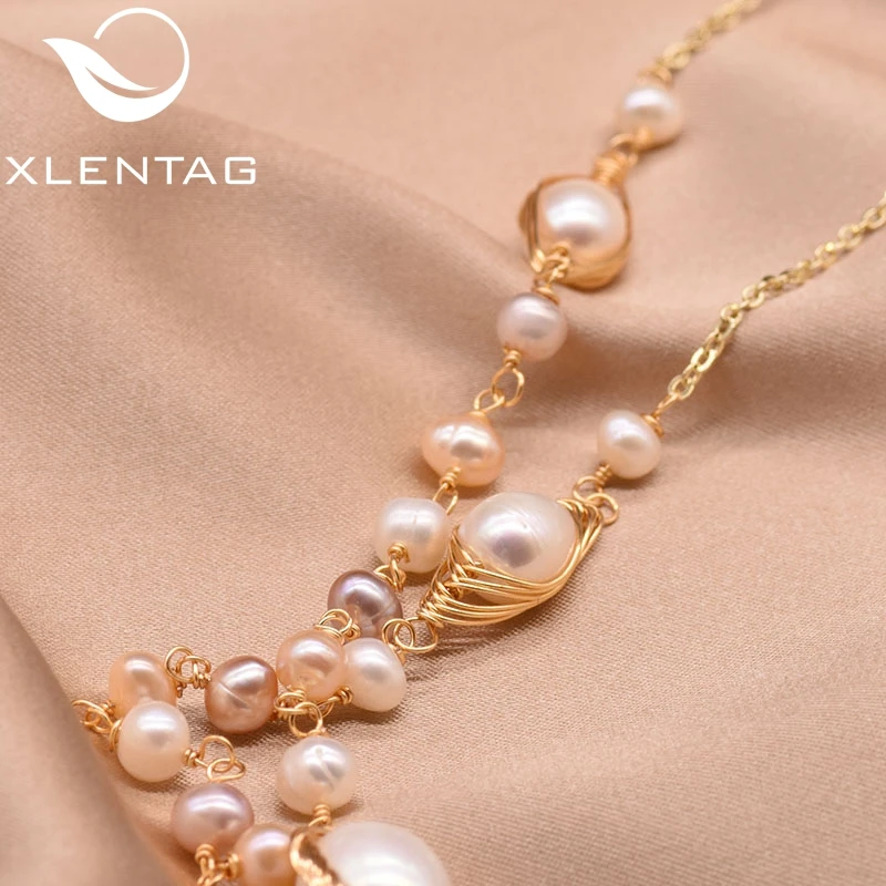 XlentAg ожерелье с подвеской в виде листа из пресноводного белого жемчуга для женщин