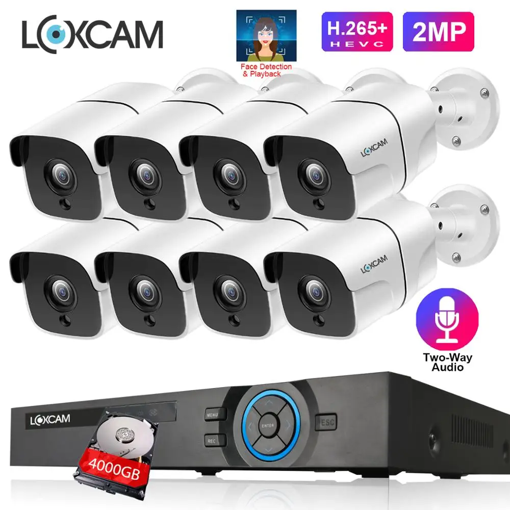 Камера Наружного видеонаблюдения LOXCAM H.265 8 каналов 5 Мп POE NVR распознавание лиц 1080P