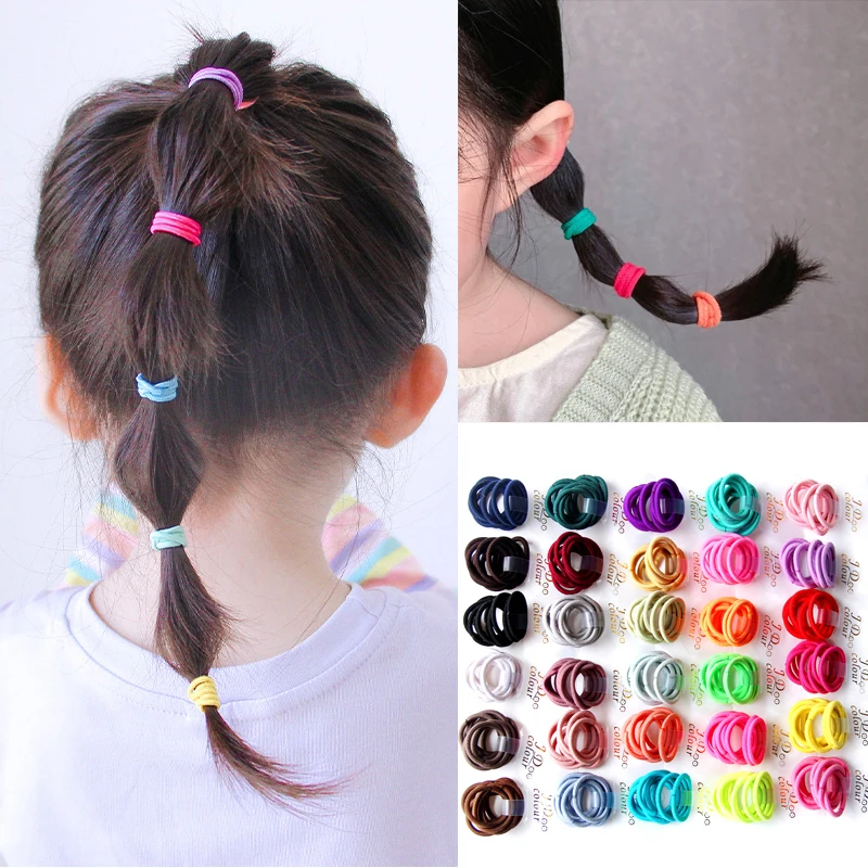 100PCS 25mm Mini Kids Hair Bands Baby Girls Children Headbands Colorful Elastic Hair Tie Nylon Scrunchie Hair Ropes Accessories