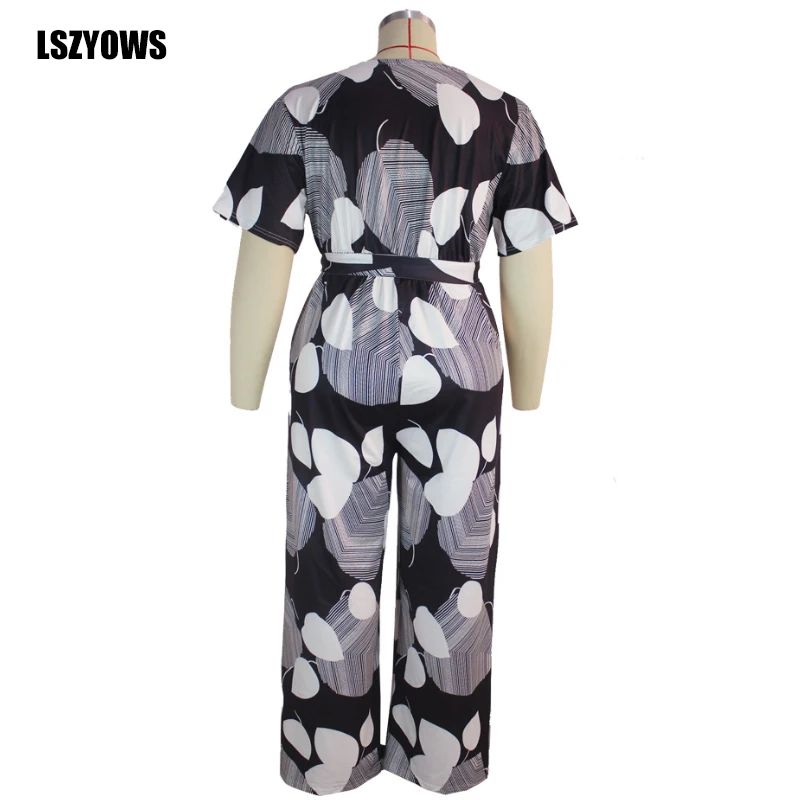 

Vintage Rompers Womens Jumpsuit 2021 Casual Printed Short Sleeve V-Neck Wide Leg Jumpsuits Rompers Summer Ladies Office Overalls