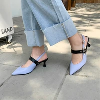 coolulu pointed toe slingbacks shoes women high heels stiletto heel pumps pearl buckle female footwear 2021 spring beige size 43