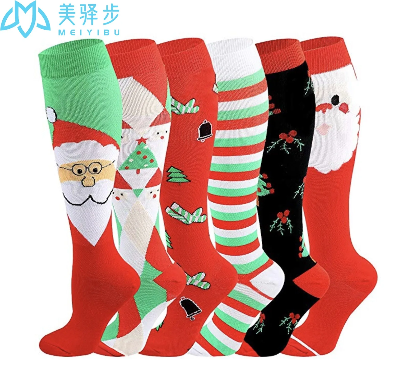 6 Pairs Per Set Christmas Running Compression Socks for Men & Women Travel Workout Nurse Athletic,Circulation Recovery Stockings