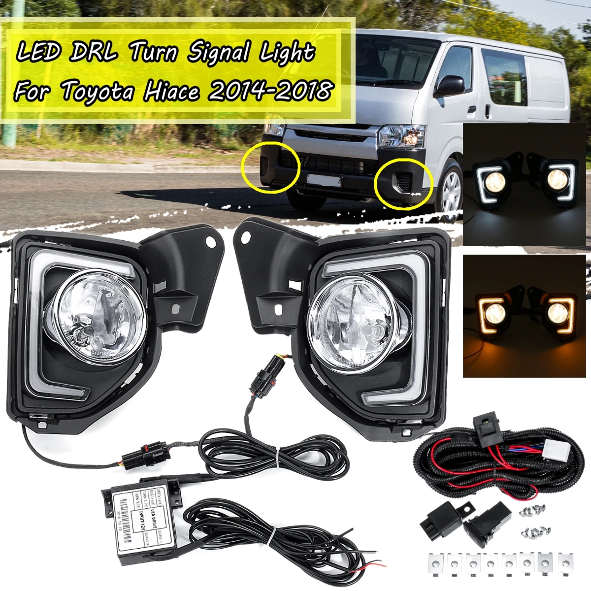 Led Drl с Галогенные Противотуманные фары для Toyota Hiace с переключателем жгут фары дневного света лампы для укладки волос