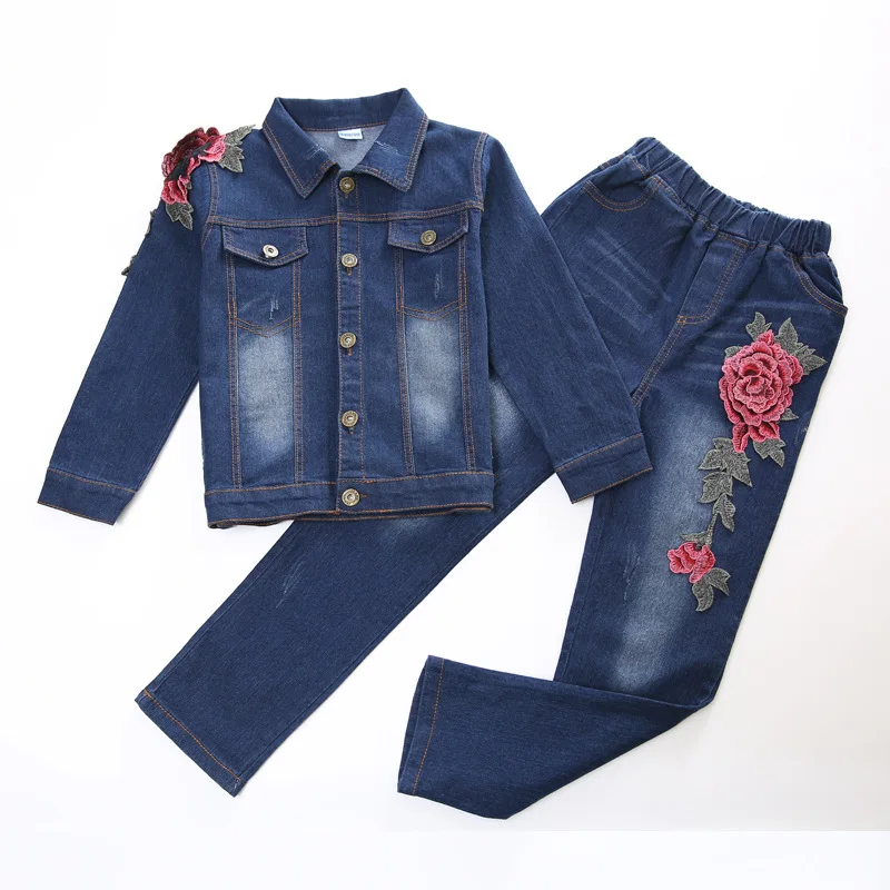 

Children's wear girls' denim suit 2020 new spring and autumn children's casual denim two piece set