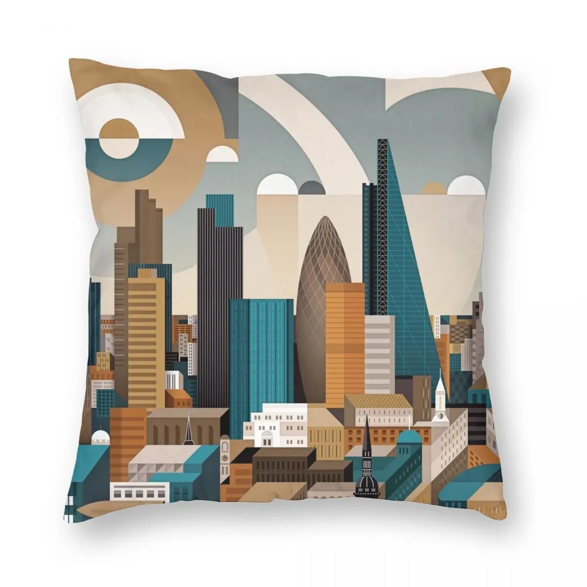 

City Of London Square Pillowcase Polyester Linen Velvet Creative Zip Decor Car Cushion Cover 45x45