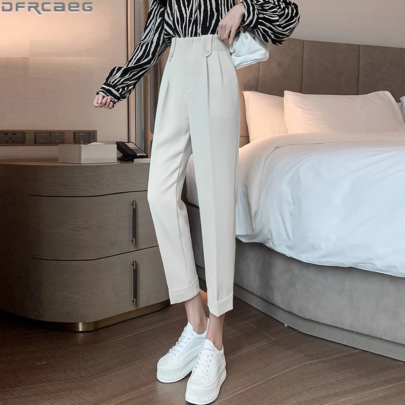 Fashion Korean Style High Waist Women's Pants Suits Autumn 2021 Elegant Office Ladies Pencil Pant Black White Harem Trousers