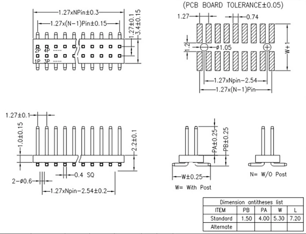 100 шт 1 27 мм SMT двухрядный 2x50P контактный шаг заголовка 0 05 &quotL7.2 золотой PCB штыревой