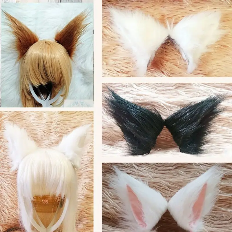 

Lolita Anime Cosplay Costume Hairpin Fluffy Plush Long Cat Wolf Ears Hair Clips