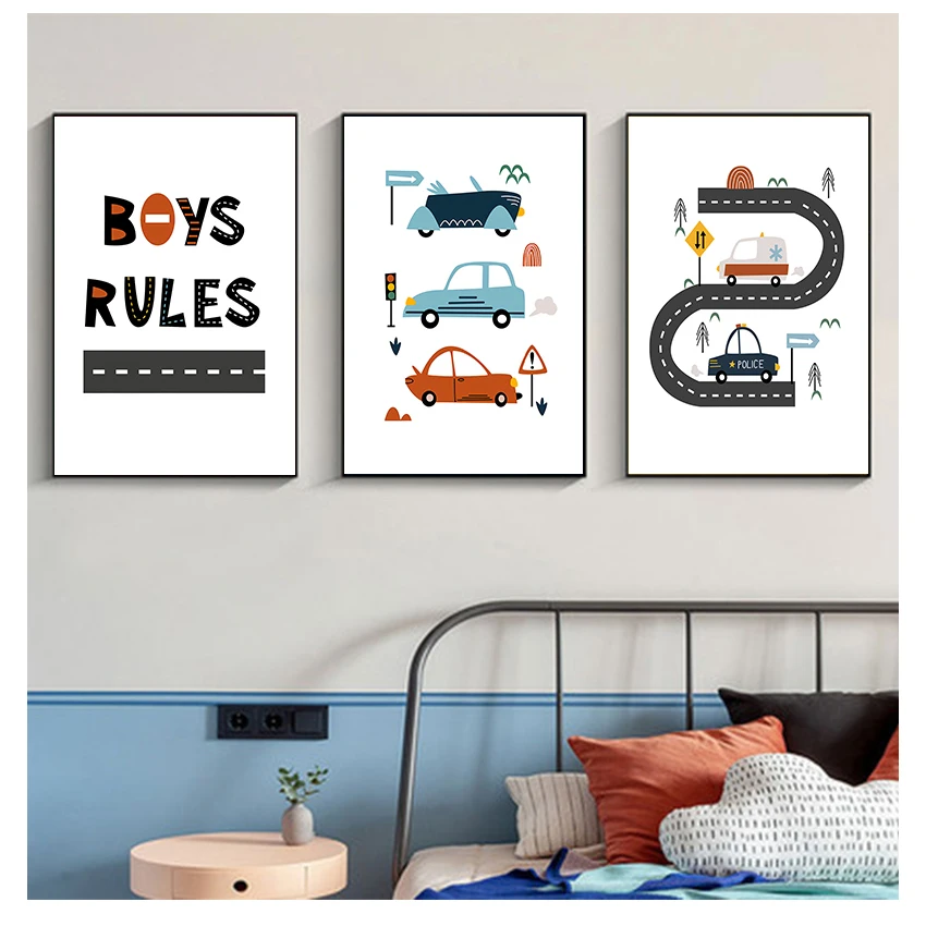 

Детский городской автомобиль водитель клуб скандинавские плакаты и принты настенные картины для детской комнаты настенный Декор настенная Картина на холсте мультфильм
