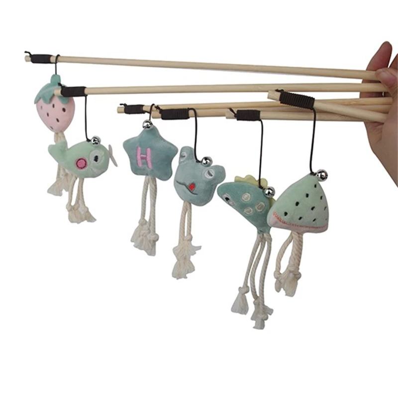 

Pet Cat Cartoon Teaser Toys Feather Bamboo Rod Puppet Catnip With Mini Bell Cat Catcher Teaser Bamboo Stick Cat Interactive Toys