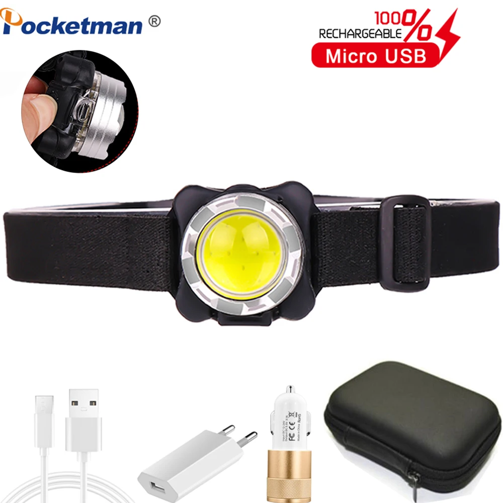 Pocketman COB светодиодный налобный фонарь USB Перезаряжаемый головной светильник со