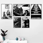 Черно-белый фонограф автомобиль винный художественный принт Модная девушка собака фото стена искусство постер лестницы фотография дома