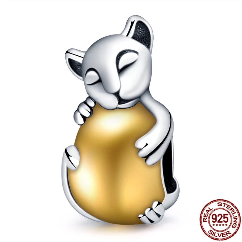 

925 Sterling Silver Golden Bear Beaded Fit Original Pandora Bracelet&Bangle Making Fashion DIY Jewelry For Women