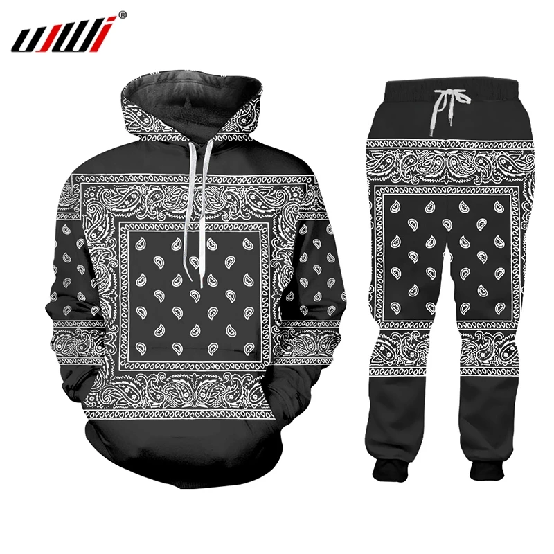 

UJWI Hip Hop Women/men Jogger Pants Sweatshirt Paisley Graphic Tracksuit Sweatpants Hoody Cashew Floral Streewear Two Piece Set