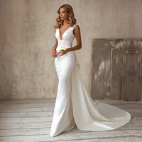 new elegant mermaid ivory wedding dresses sleeveless wedding gowns v neckline bridal dresses back out bow simple on sale 2021