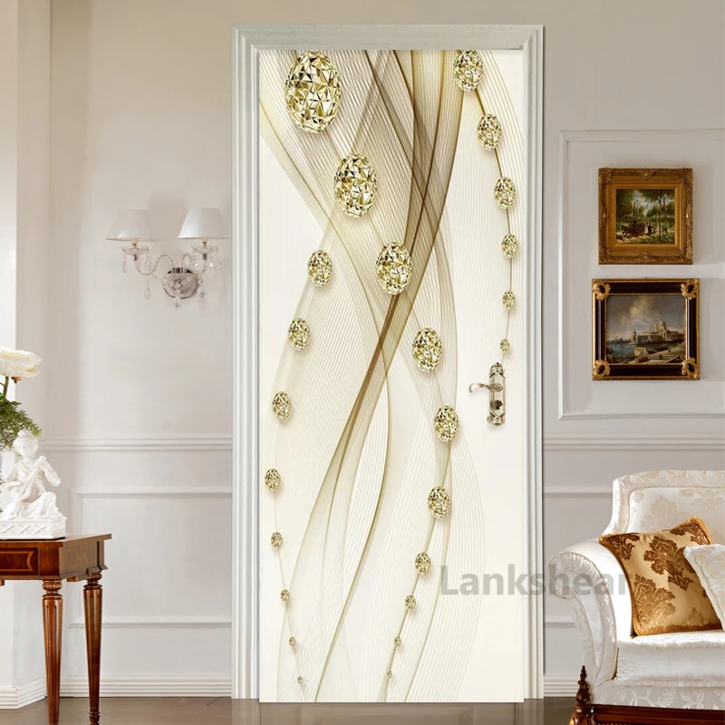 

Golden Luxury Line 3D Door Stickers European Style PVC Waterproof Wallpaper Self Adhesive Hd Print Picture Wall Art Room Decor