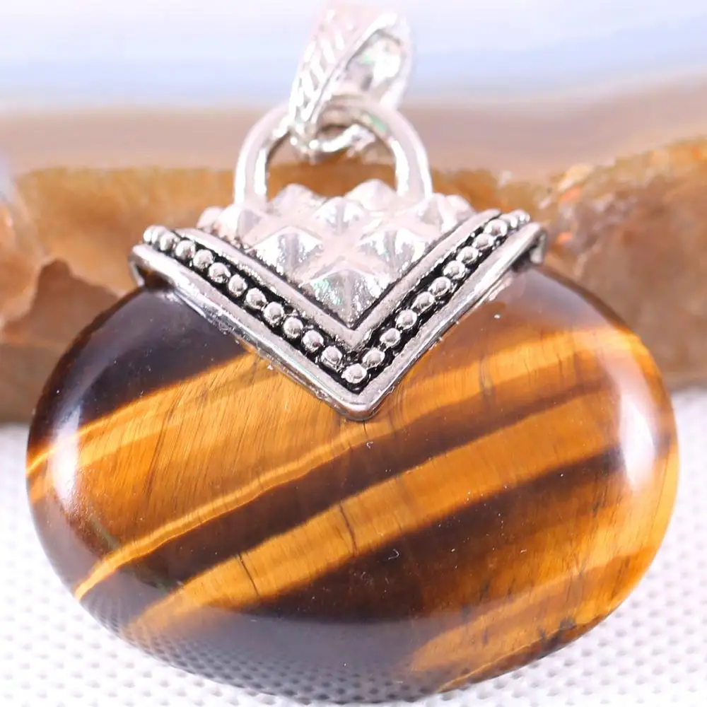 Овальная подвеска подходит ожерелье 40x40 мм натуральный драгоценный камень кабина бусина кабошон Золотой Тигровый глаз для мужчин женщин ювелирные изделия подарок K1140