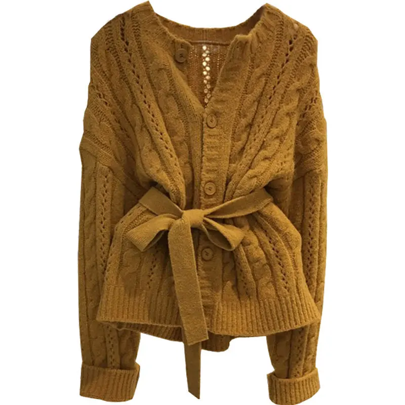 

Womens new 2021 fashion Knitted Crochet Chunky Cardigan Coat Knitwear sweater jumper