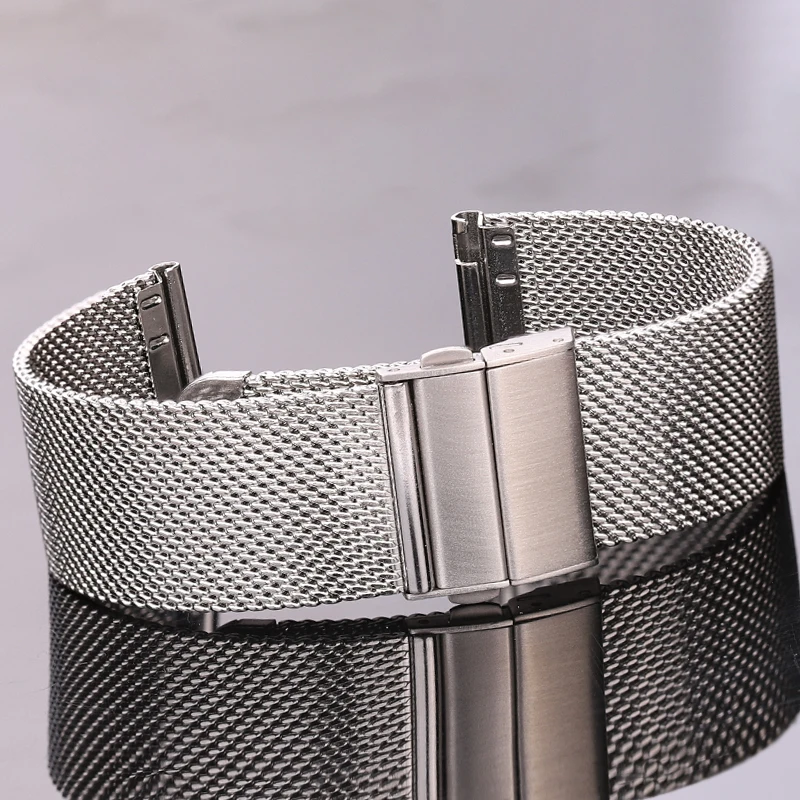 

Mesh Milanese Loop Watchbands 16mm 18mm 20mm 22mm 24mm Silver Black Bracelet Wrist Watch Band Strap Deployment clasp