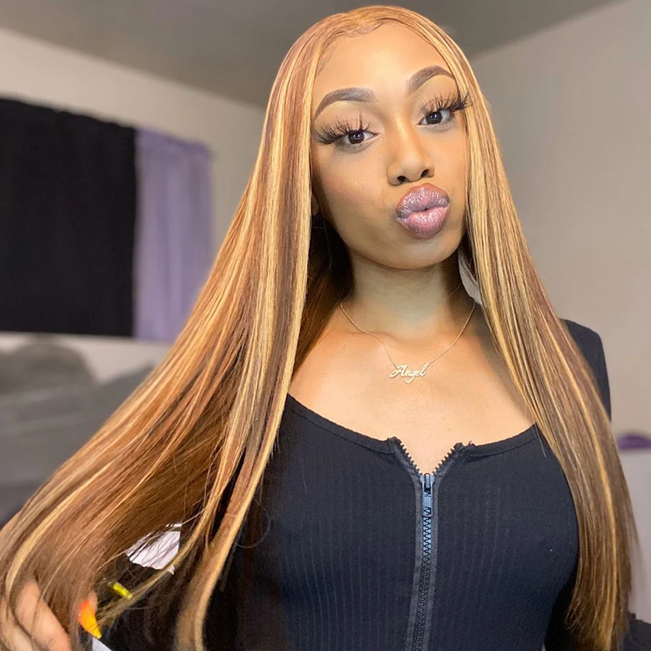

Highlight Wig Human Hair 613 Frontal 13x1 Lace Front Ombre Blonde Brown Wigs Short Bob Straight Brazilian 30 inch Lace Part Wigs