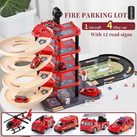 police fire parking suit kids toys urban multilayer track miniature garage for cars parking lot puzzle boy toys christmas gift